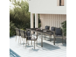 Vidaxl 7 Pcs Conjunto De Jantar P/ Jardim C/ Almofadões Vime Pe Cinza