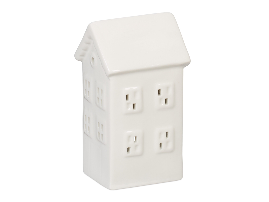Relaxdays Casa De Tealight Em Cerâmica, Para 1 Tealight, A X L X P: 12 X 6 X 5,5 Cm, Suporte Para Tealight, Branco