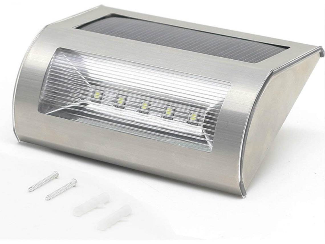 Luz Solar Exterior Led 5 Leds Sensor Impermeável Jardim Garagem Escadas Vedação Branco