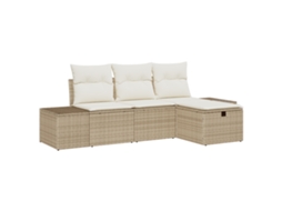 Conjunto 4 Sofá De Jardim Vidaxl Bege Vime Pe (239 X 117 X 85 Cm)