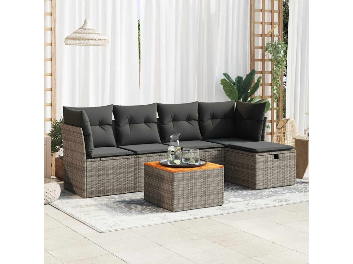 Vidaxl 6 Pcs Conjunto Sofás De Jardim Com Almofadões Vime Cinzento