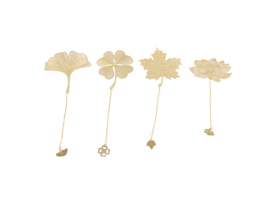 4pcs Metal Bookmarks Com Chain, Golden Brass, Hollow Thin Design, Four Patterns