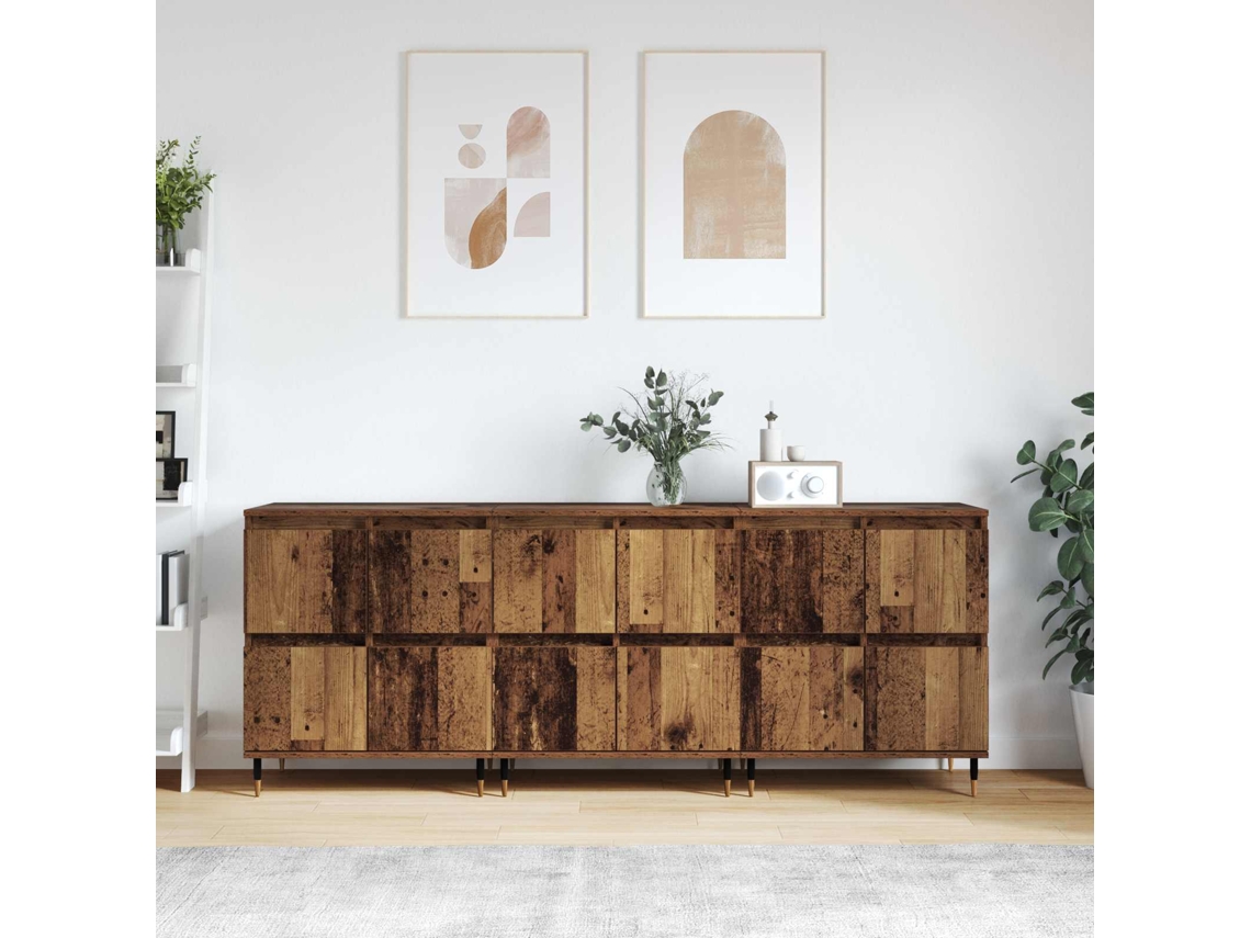 Vidaxl Armário De Arrumação 3 Pcs Madeira Antiga 60 X 35 X 70 Cm