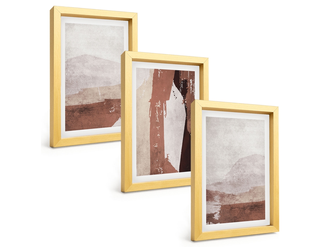Composição De Quadros Padrões Abstratos Em Marrom E Bege Espelharte (3 Peças 20x30 Cm)