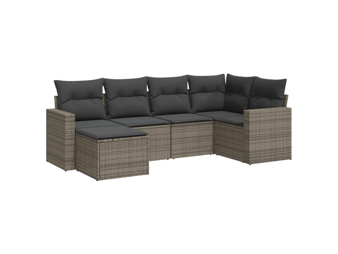 Maison Exclusive - 6 Pcs Conjunto Sofás De Jardim Com Almofadões Vime Cinzento