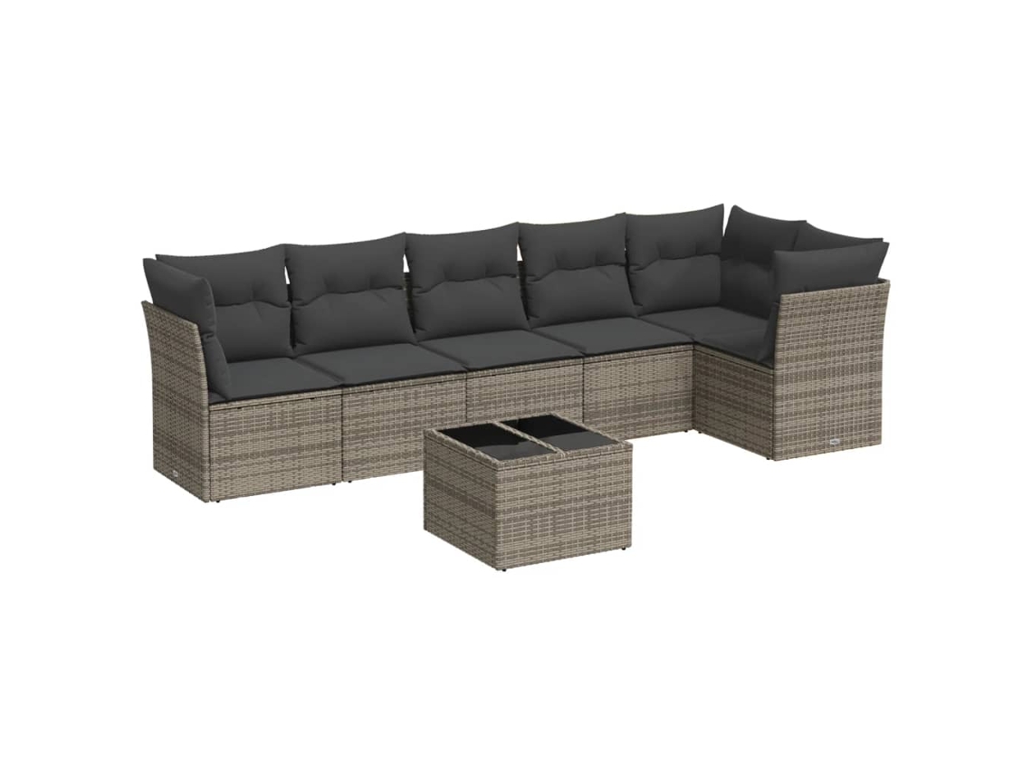Conjunto de 7 Sofás para Jardim com Almofadas Vime Pe Cinza MAISON EXCLUSIVE (7 pcs)