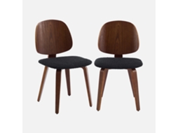 Cadeira Em Madeira Com Assento Em Tecido Bouclé, Set De 2, Preto