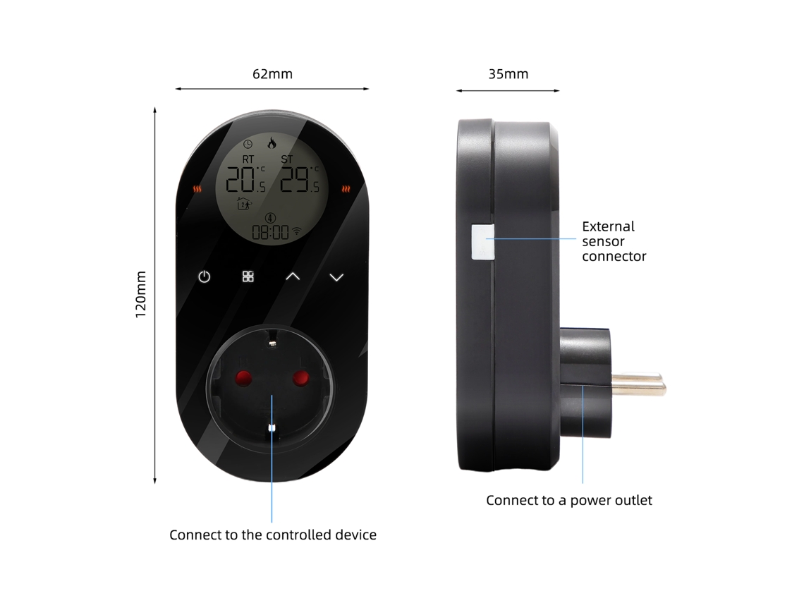Termostato inteligente Primerox WiFi 16A controle por app, modo aquecimento e resfriamento, 6 períodos | S/MARCA