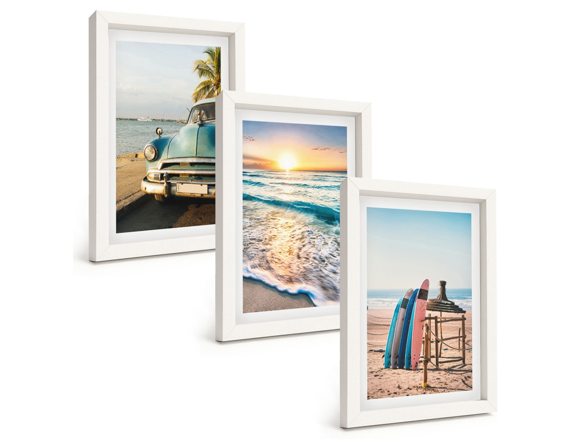 Conjunto De Pinturas Férias, Pôr Do Sol Em Miami Moldura Branca Quadros Para A Sala De Estar Espelharte (3 Peças 20x30 Cm)