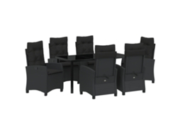 Conjunto 7 De Jantar De Jardim Vidaxl Com Almofadas Preto Rattan Poliéster