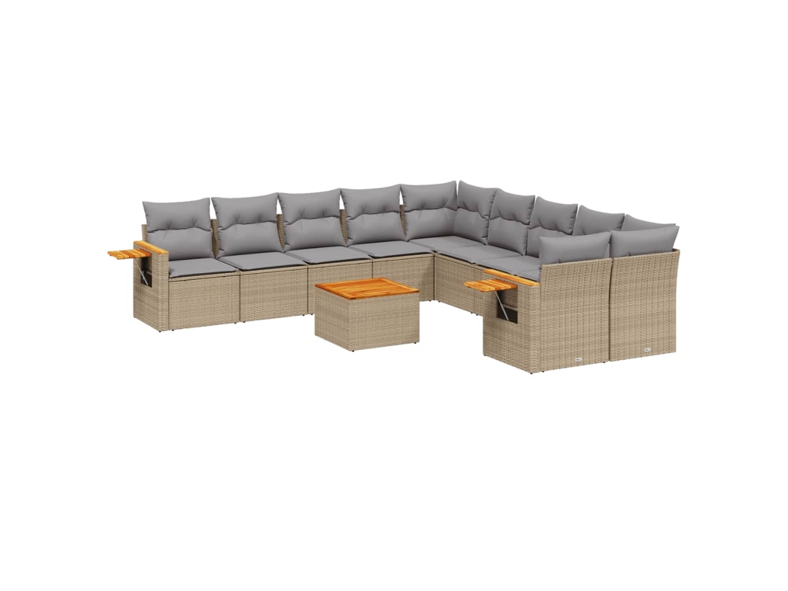 Conjunto de 11 sofás de jardim com almofadões Vime Pe Bege MAISON EXCLUSIVE