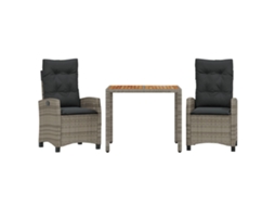 Conjunto de Jantar 3 Pcs para Jardim com Almofadões Vime Pe Cinza MAISON EXCLUSIVE (3 pcs)