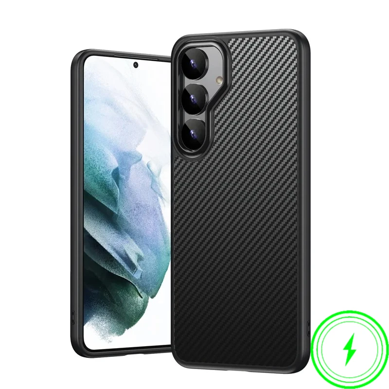 (preto, Galaxy S25) Capa Protetora Magnética Invisível Com Textura De Fibra De Carbono, Magsafe E Anti-impressão Digital.