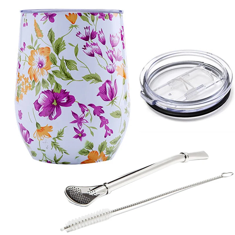 Caneca para Chá Mate, Caneca Térmica de Aço Inoxidável com Tampa Deslizante e Canudo, 355 Ml . MDUG (12 Oz)