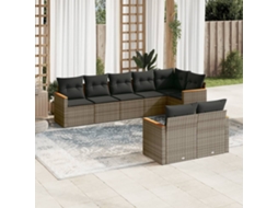 Vidaxl 8 Pcs Conjunto Sofás De Jardim C/ Almofadões Vime Pe Cinzento