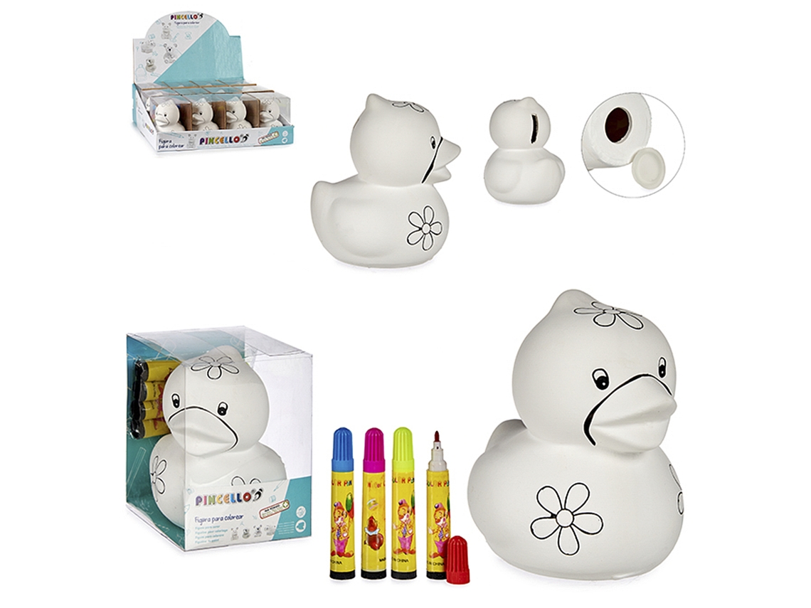 Conjunto de Patos de Cerâmica com 4 Marcadores