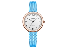 Relógio de Pulseira Feminino Casual Simples Quartzo Mostrador Redondo Azul com Pulseira de Plástico