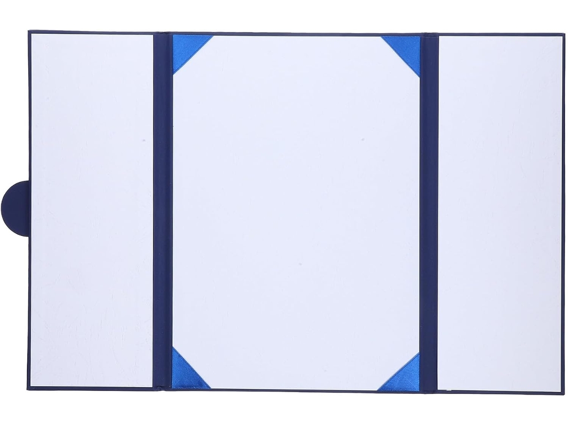 Pasta Dobrável Baluue Com Capa De Papel, Fecho Redondo, Para 3 Folhas, Na Cor Azul Pérola, Ideal Para Prêmios E Diplomas