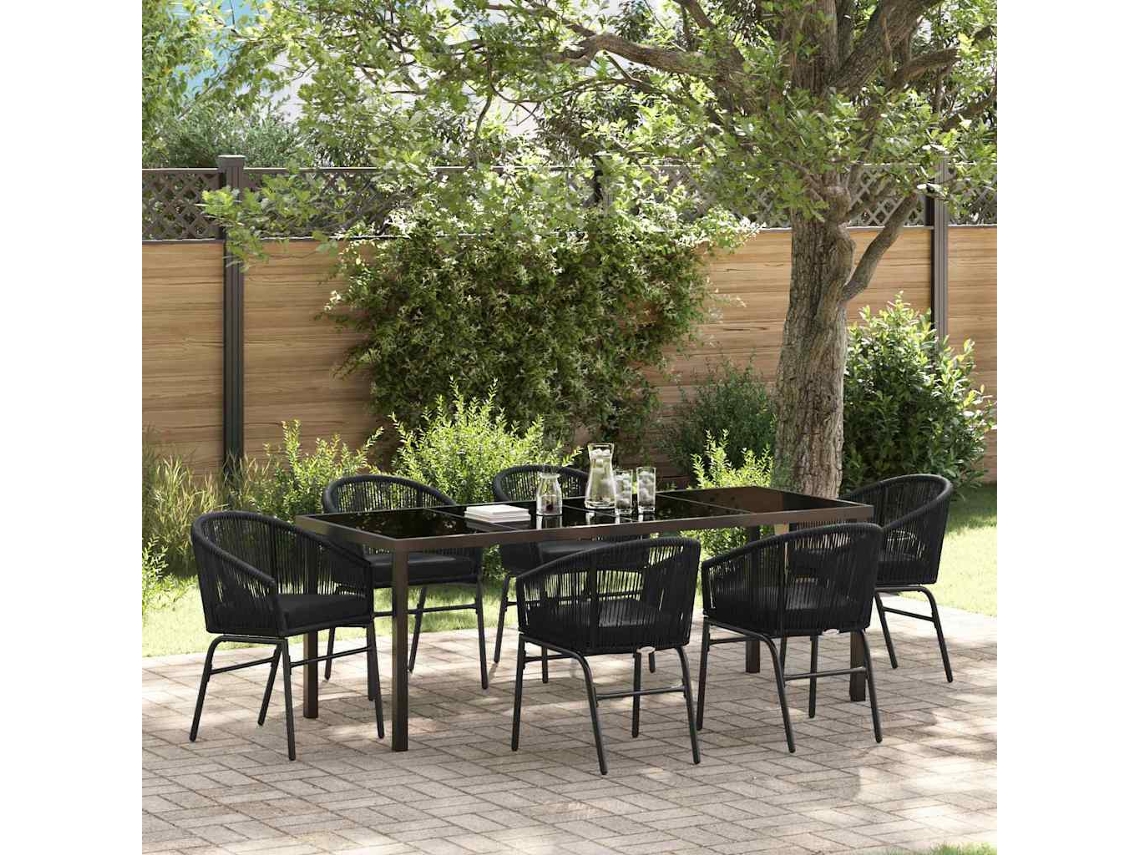 Vidaxl Conjunto De Jantar Para Jardim 7 Unid. Preto Aço Revestido A Pó
