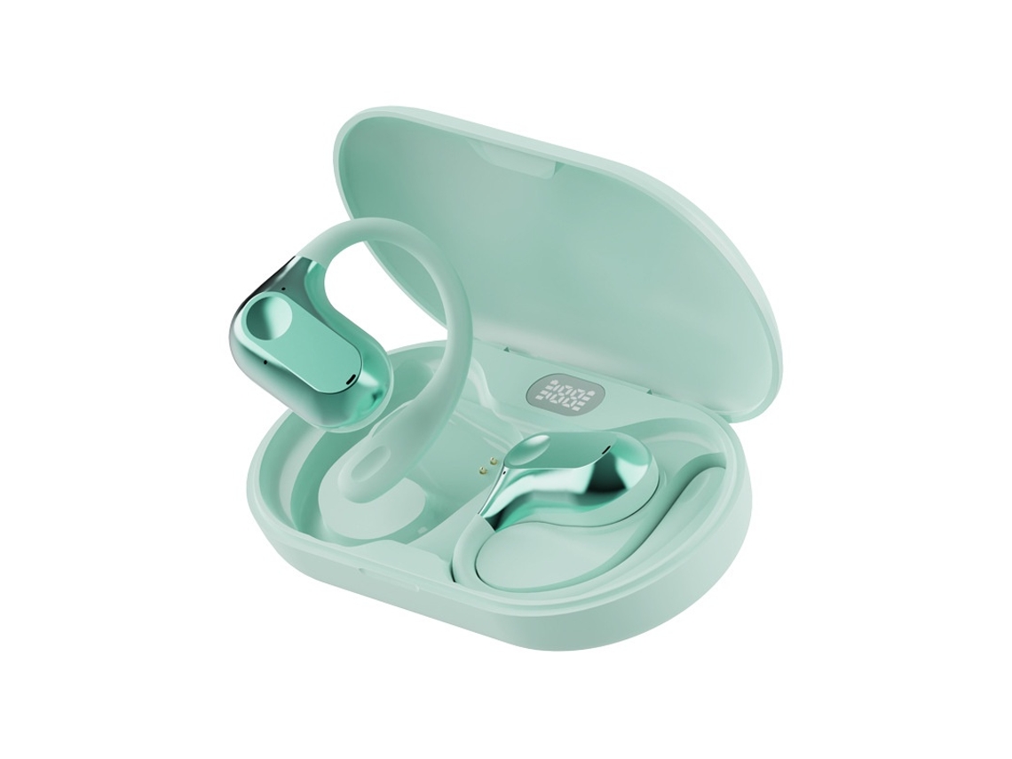 Fones Abertos Bluetooth Sem Fio JIAPEI com Gancho Orelha, Condução Óssea, Som Ósseo, P/ Corrida, Ciclismo, Verde