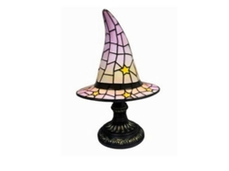 Abajur em formato de chapéu de bruxa com design místico e brilho quente - Decoração gótica e branca para o Halloween