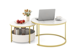 Mesa De Centro Costway Com Cesto De Tecido (conjunto De 2 - Metal - Branco)