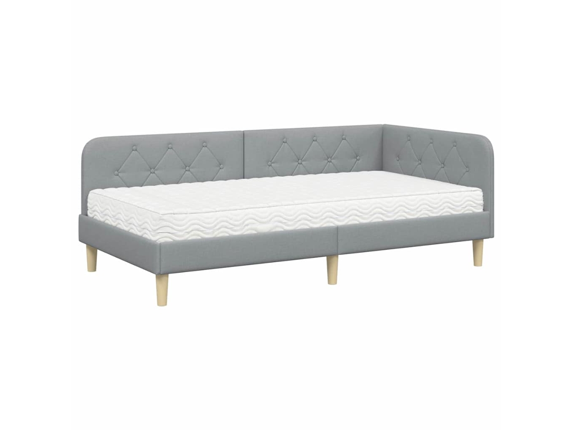 Estrutura de Cama de Canto Cinzento Claro com Tecido MAISON EXCLUSIVE 90x200 cm