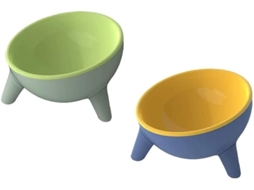 Tigelas para Ração e Água para Gatos com Inclinação de 15°, Conjunto com 2 Unidades Amarelo + Verde AQUAFORGE