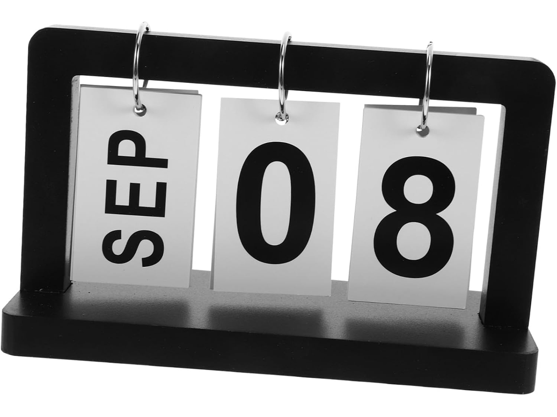 Calendário de Mesa Madeira, Elegante Balanço com Exibição Mês e Data, Acessório Prático para Decoração Escritó
