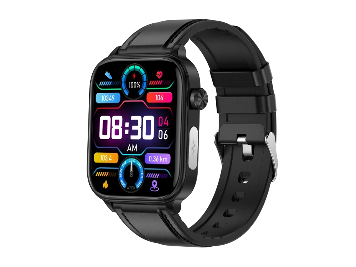 (preto) Pulseira Inteligente Com Tela Colorida De 1,96 Polegadas E Pulseira De Couro, Compatível Com Ligações Bluetooth E Função Ecg.