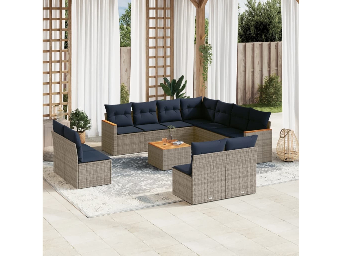 Vidaxl Conjunto De Sofá De Jardim Com 12 Peças E Almofadas Em Rattan Sintético Cinza