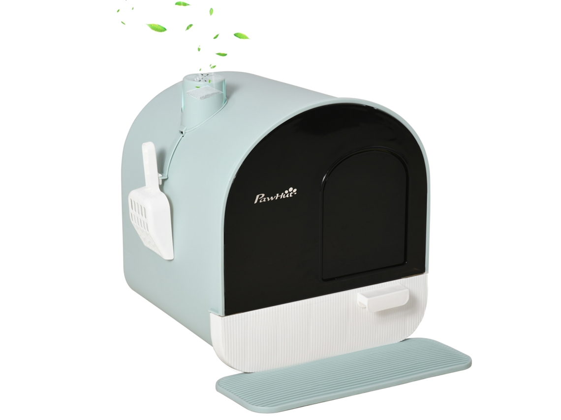 Caixa de areia fechada para gatos com bandeja removível pá e filtro 43x44x47cm verde MARCA
