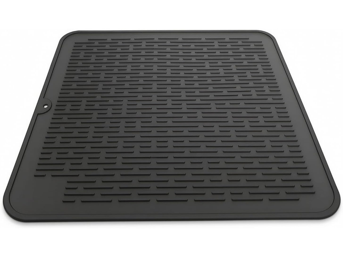 Tapete Escorredor De Silicone Lavável Unsilio, Escorredor De Louça Flexível Para Bancada, Preto