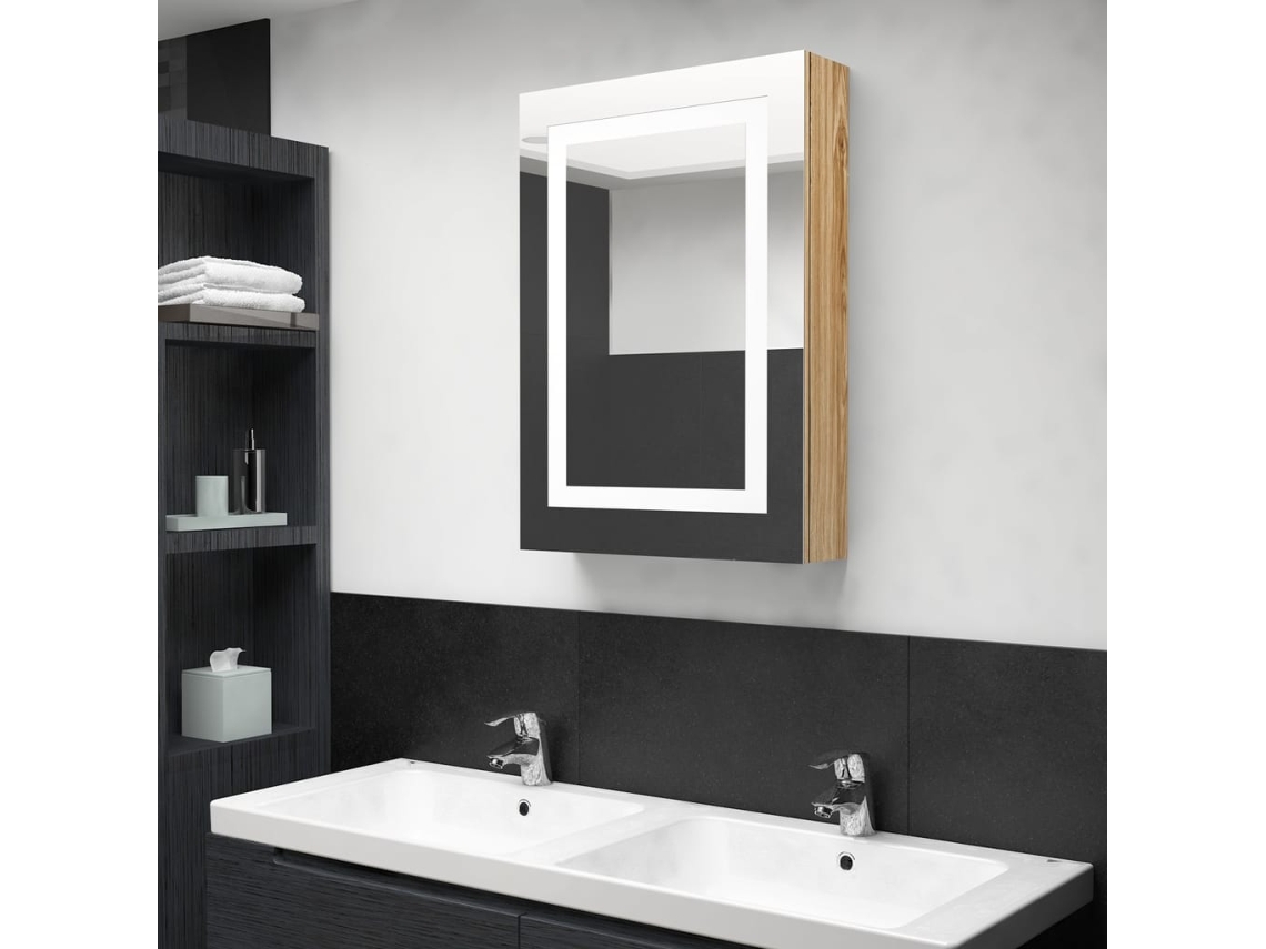Vidaxl Armário Espelhado P/ Casa De Banho Led 50x13x70 Cm Carvalho