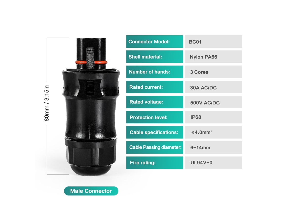 Laxiscreed Conector Eléctrico Estanque De 3 Pinos Para Montagem E Resistência À Temperatura