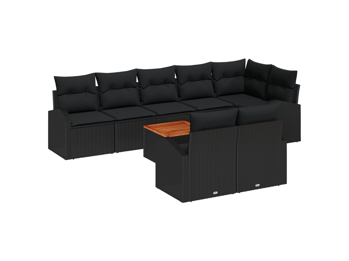 Conjunto 9 Sofá De Jardim Vidaxl Preto Vime Pe (289 X 124 X 69 Cm)