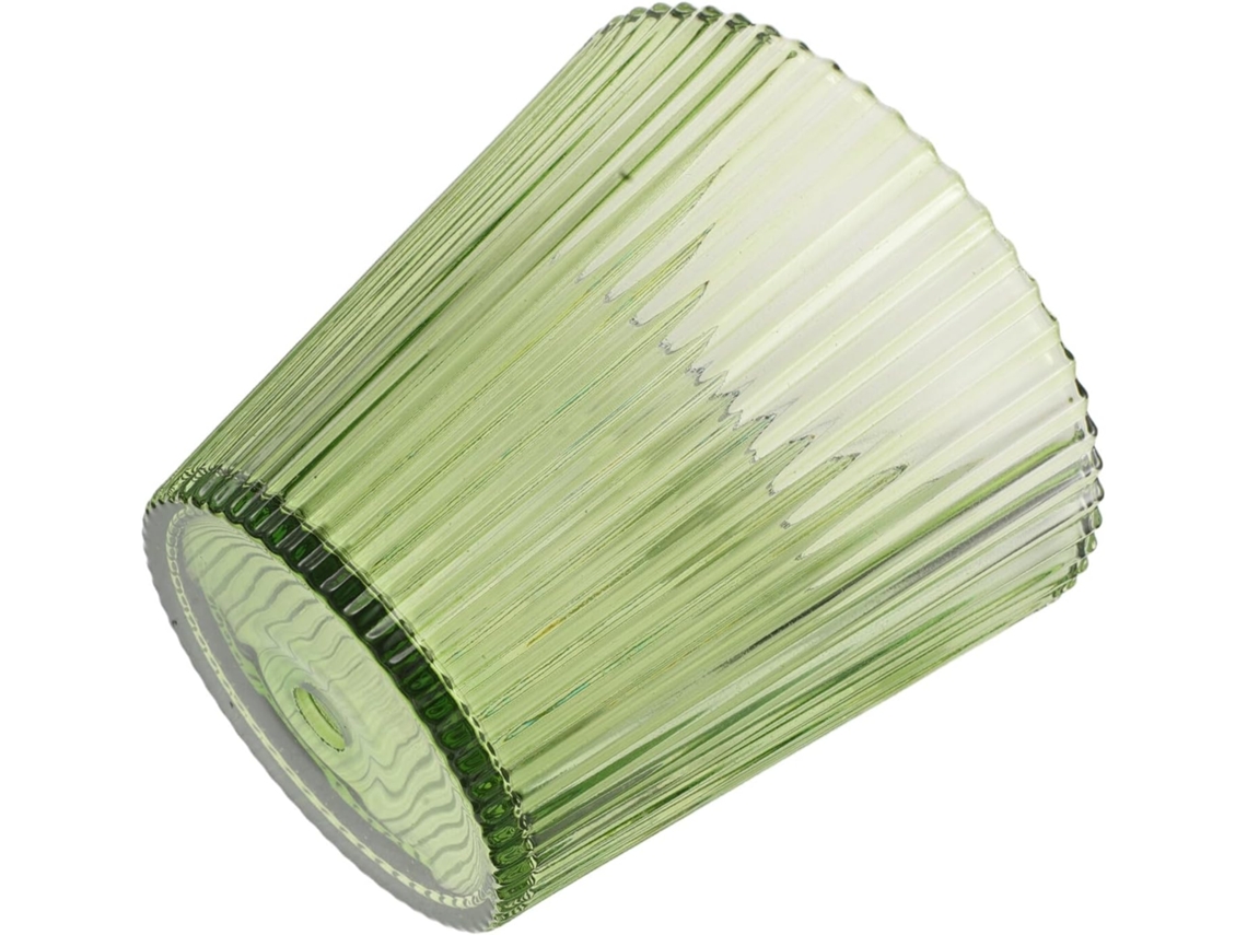 Luminária de Mesa Suspensa Pequena, Cônica, com Listras Verdes e Vidro Canelado, 13 Cm X 12 Cm. SFUSHOS