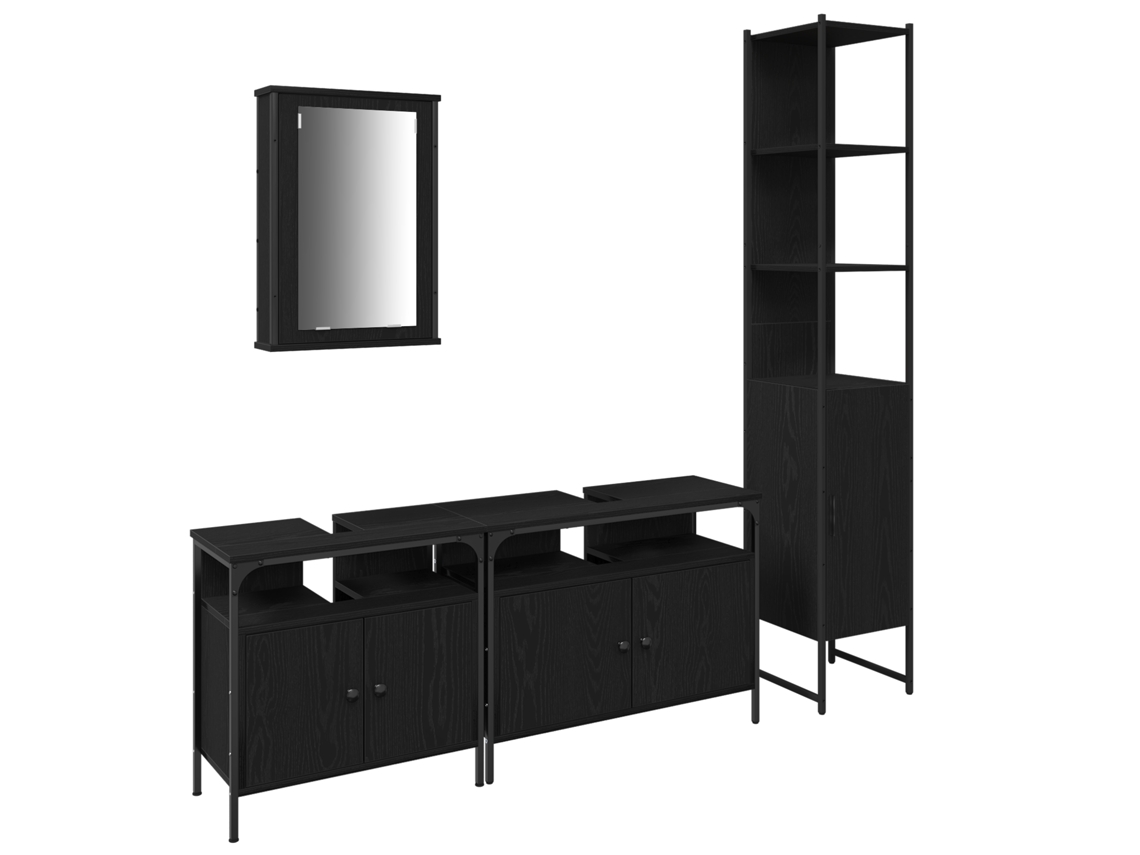 Conjunto 4 Móveis De Banheiro Vidaxl Preto Derivados De Madeira (33 X 33 X 185,5 Cm)