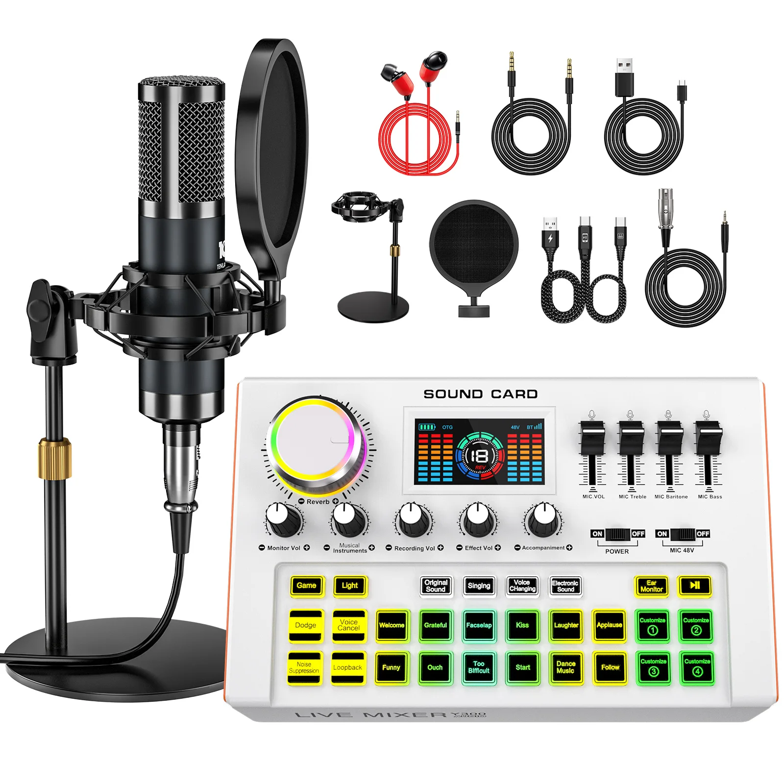 Mesa de Som para transmissões ao vivo, conjunto completo de equipamentos, pacote de equipamentos para podcast.
