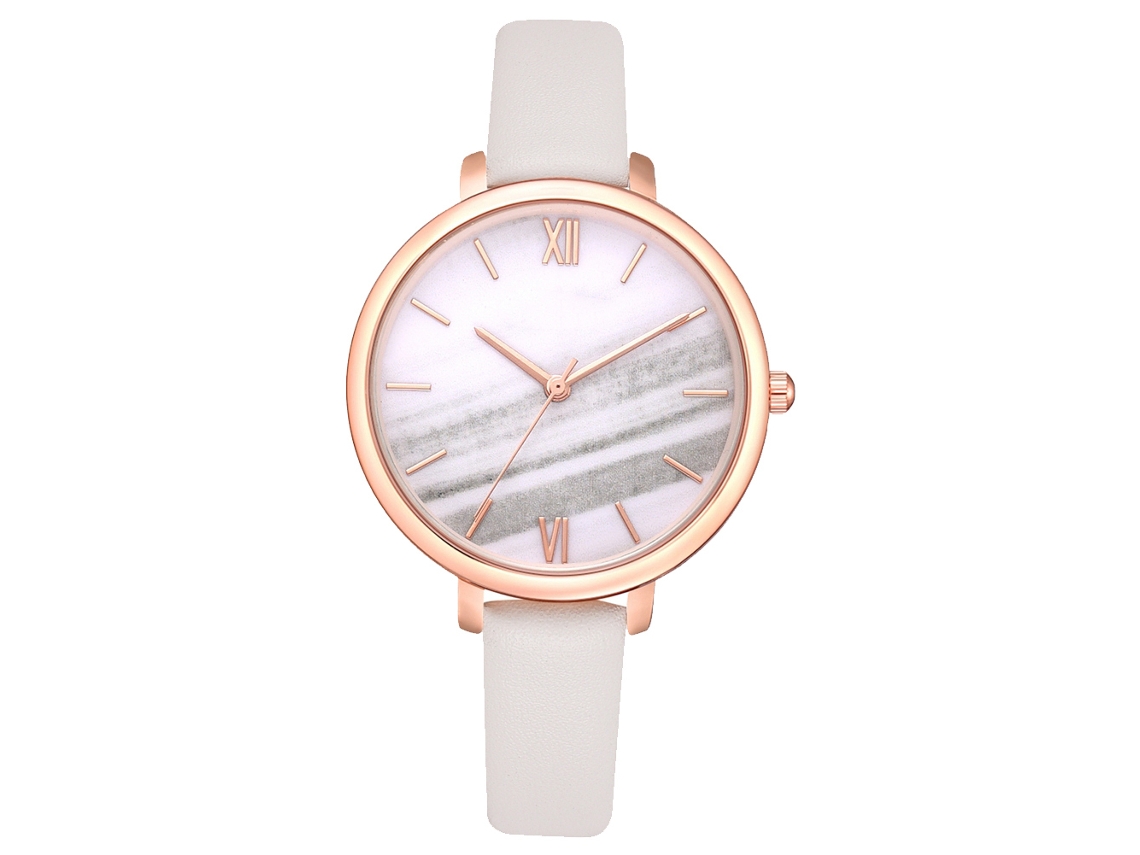 Relógio Unissex de Moda com Pulseira de Couro Pu Fina e Mostrador Gradiente Branco