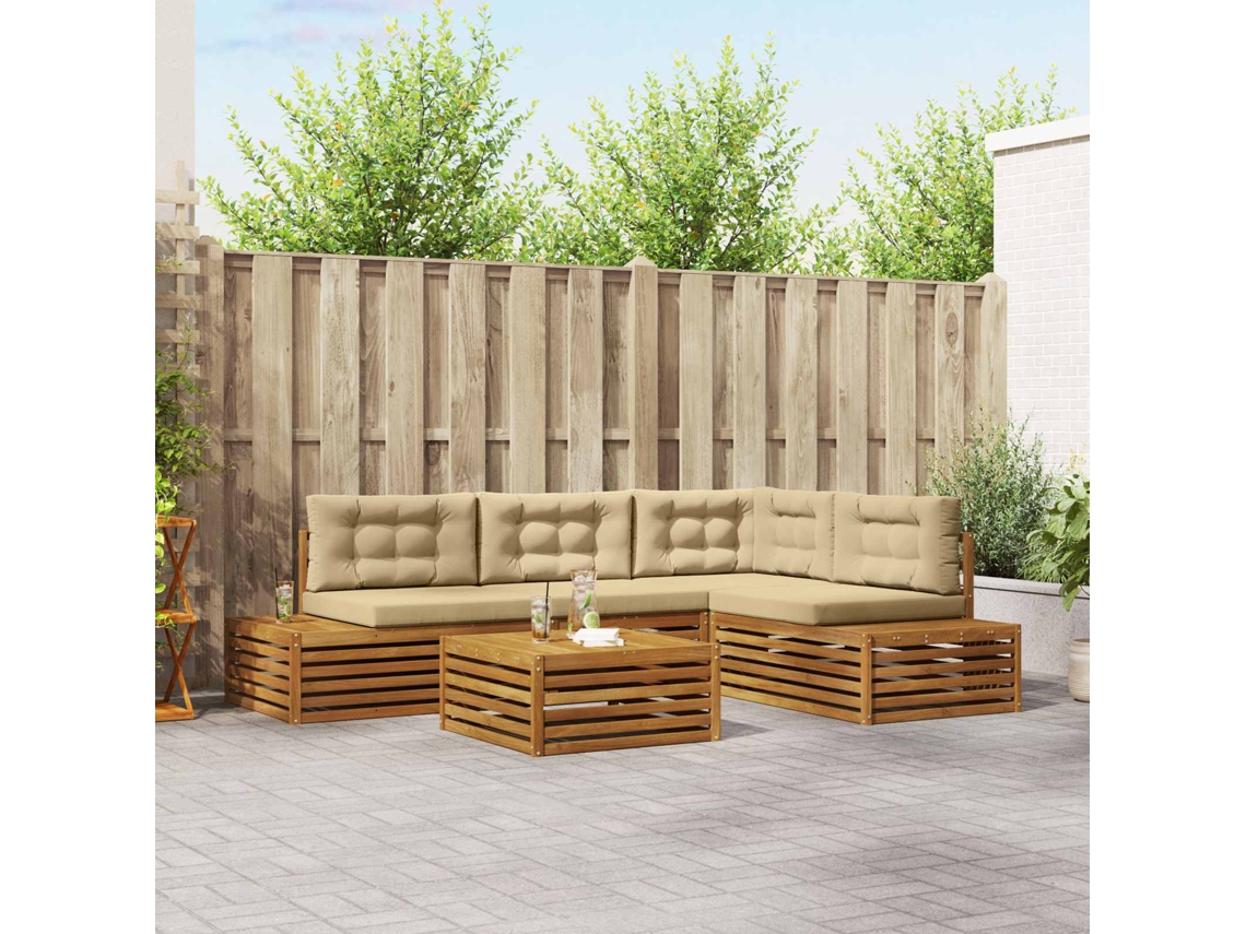 Vidaxl Conjunto de Sofás para Exterior 5 Peça Natural e Bege