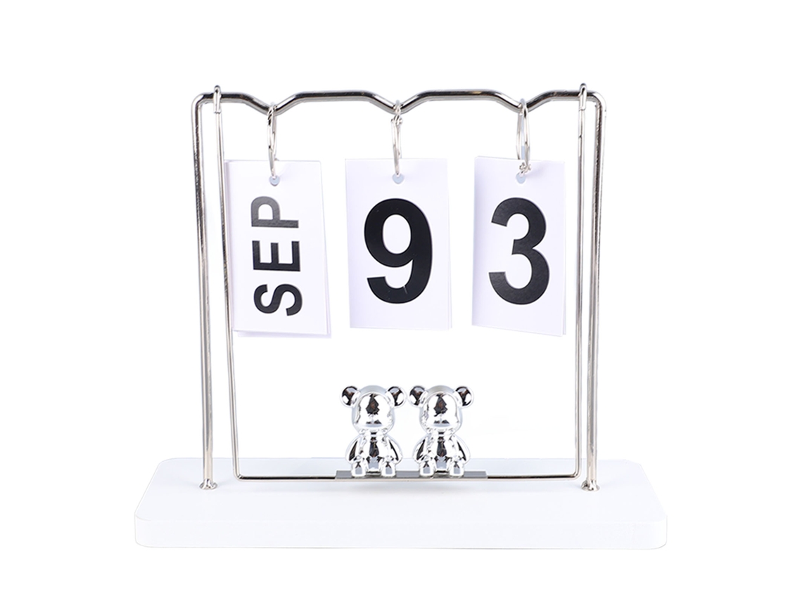 Calendário Flip Madeira Metal Urso Mesa Worten