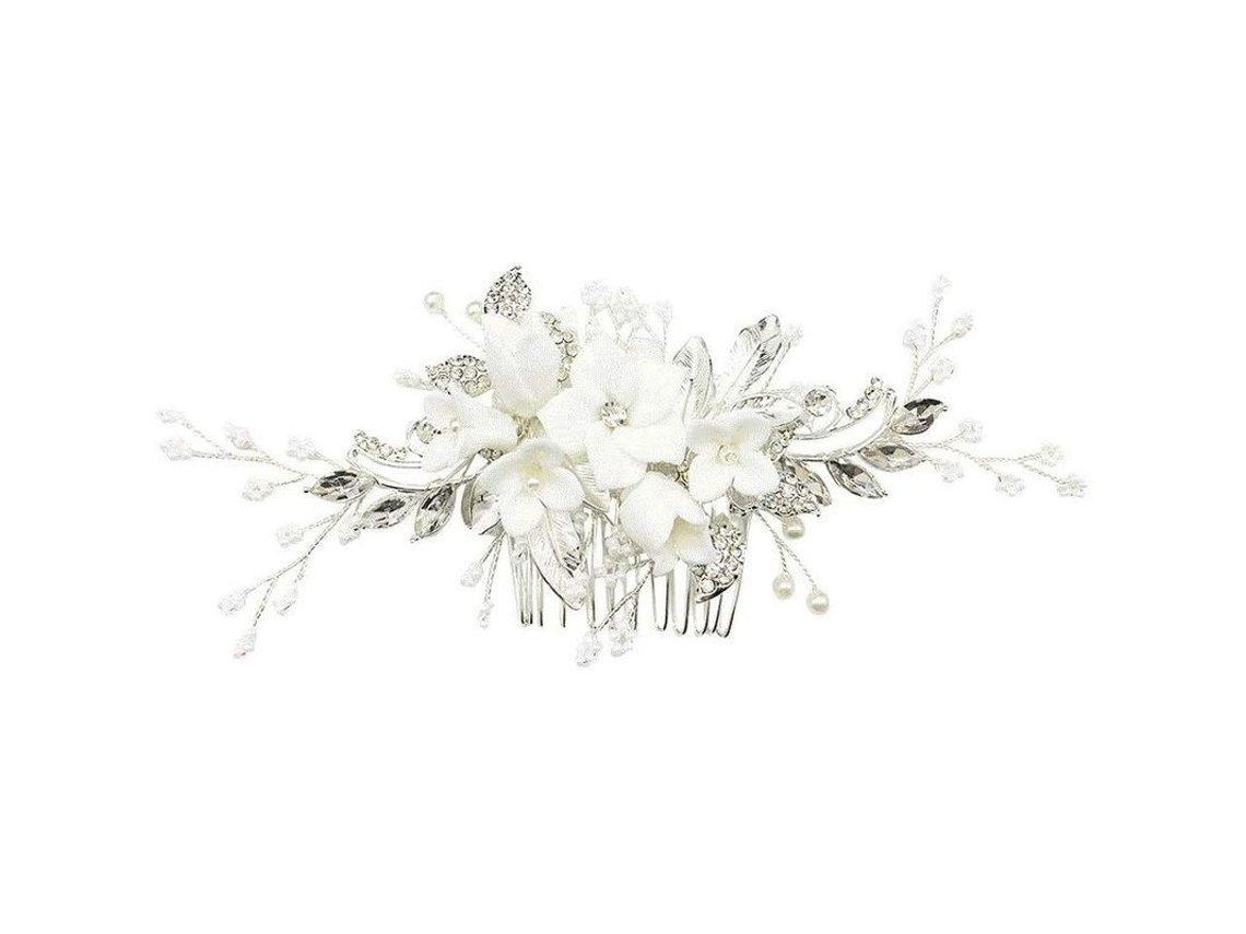 Peineta De Boda Con Flores De Cerámica, Accesorio De Cabello Elegante Para Novias Y Eventos Especiales