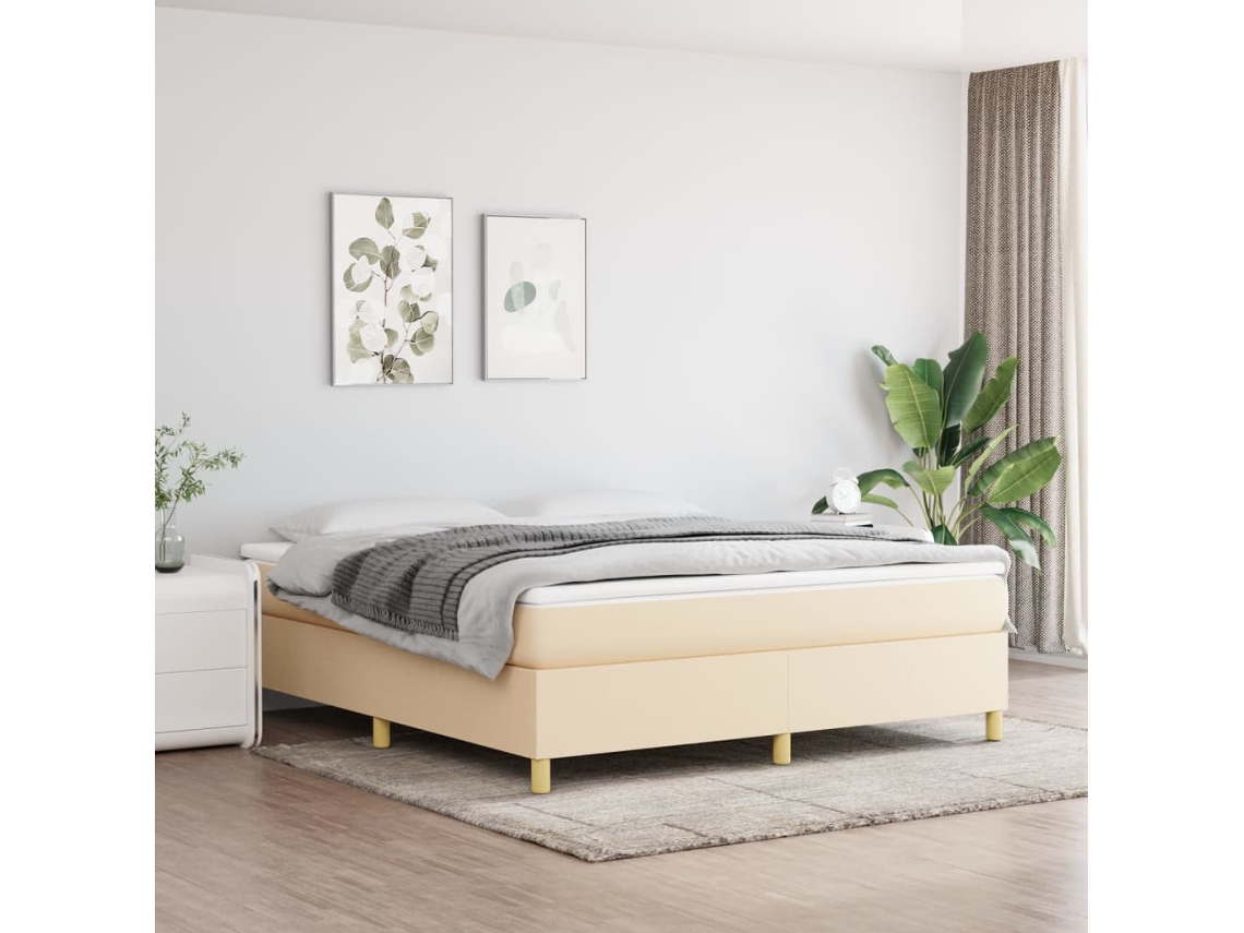 Vidaxl Cama Com Molas/colchão 160x200 Cm Tecido Cor Creme
