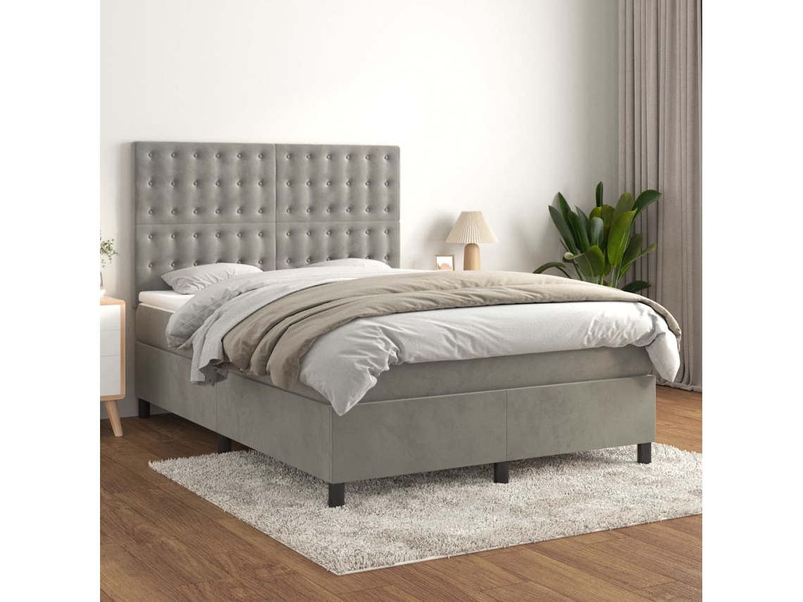 Vidaxl Cama Com Molas/colchão 140x190 Cm Veludo Cinzento-claro