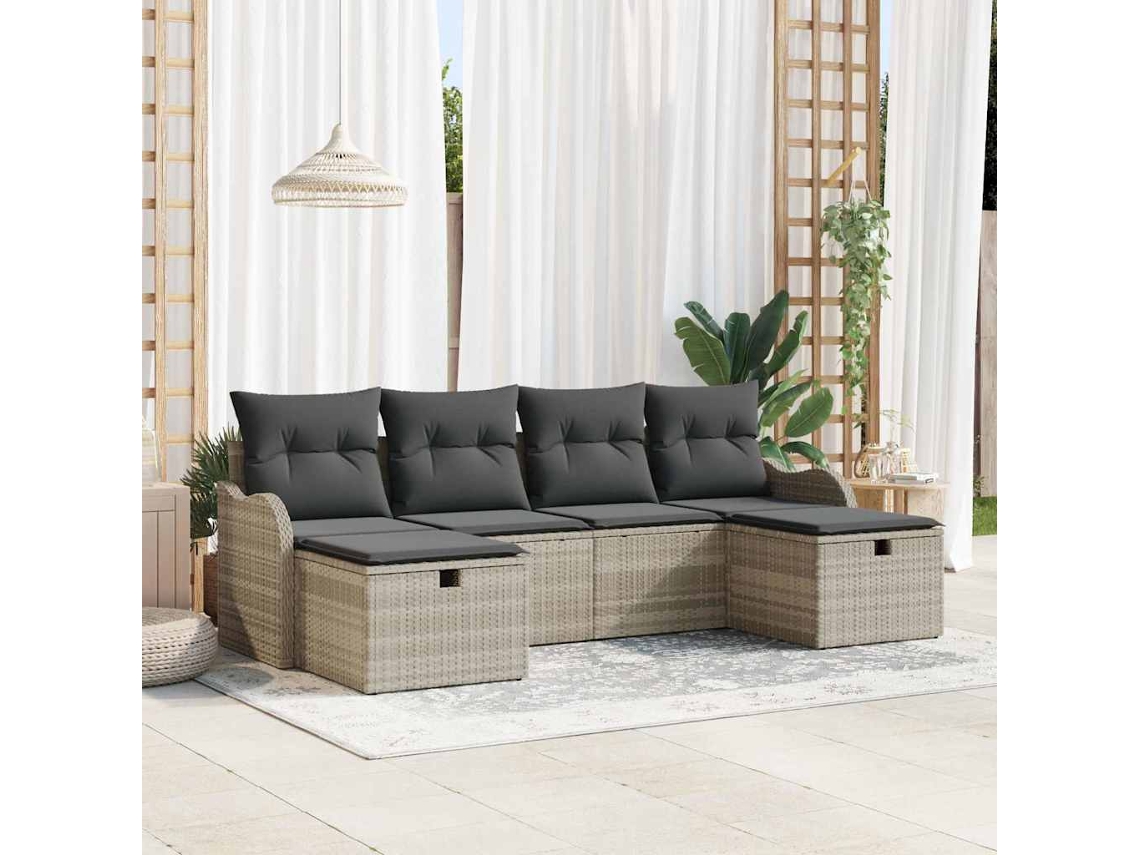Vidaxl Conjunto De Sofá De Jardim 6 Unid. Cinzento-claro Vime Pe