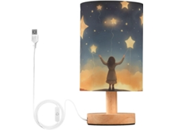 Luminária De Cabeceira Led Para Quarto, Luminária De Leitura Com Cúpula Tecido, Base De Madeira E Porta Usb Para