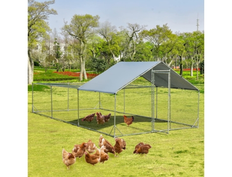 Galinheiro Metálico Grande Gaiola para Aves de Capoeira Casa de Corrida para Coelhos com Cobertura À Prova de Água e de Sol COSTWAY
