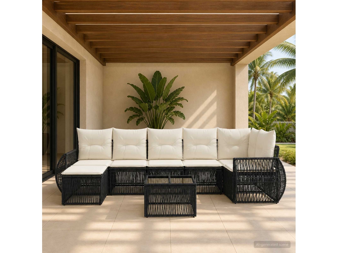 Vidaxl Conjunto De Sofá De Jardim 8 Unid. Preto E Branco Creme Vime Pe