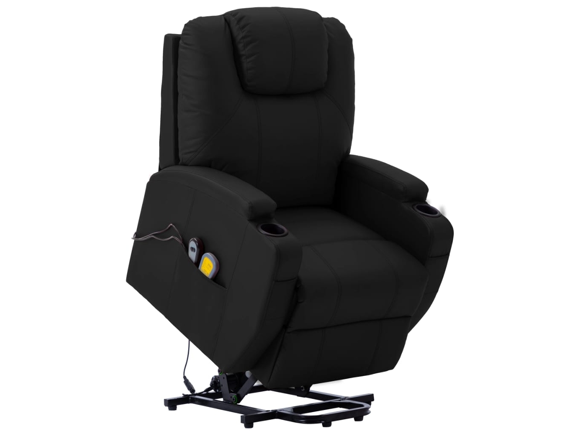 Vidaxl Poltrona Massagens Elevatória Couro Artificial Preto